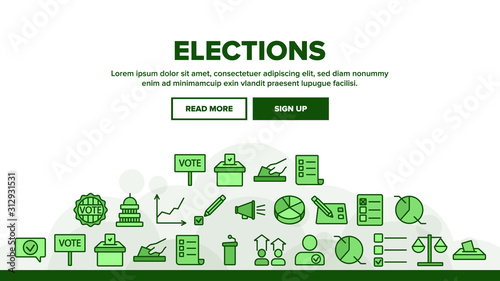 Voting And Elections Landing Web Page Header Banner Template Vector. Including Ballot Voiting Box  Vote And Justice  Campaign And Congress Illustration