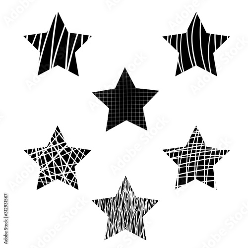 Set of nine hand drawn black vector striped stars © Ekaterina