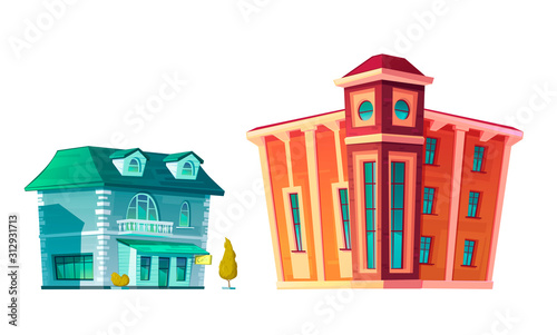 Urban retro building cartoon vector set illustration