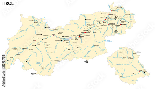 Map of the Austrian state of Tyrol