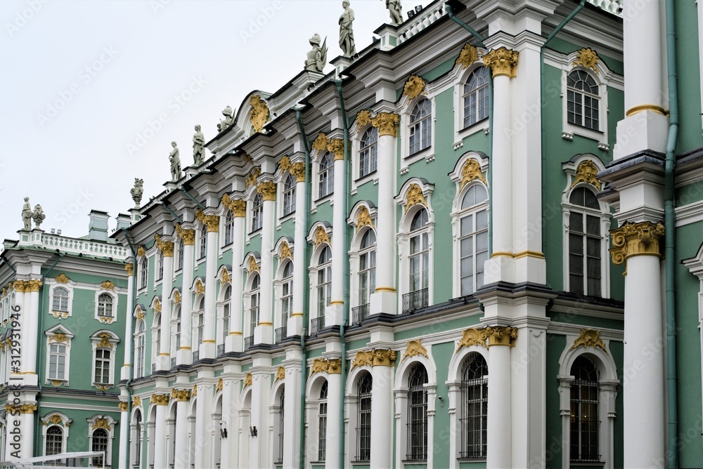 St. Petersburg, Russia, December 2019. Series `This is Petersburg`. Fragment of the facade of the Winter Palace.