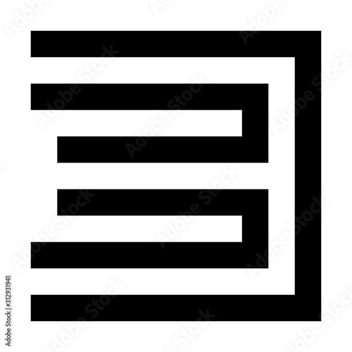 Letters and numbers - square outline font - black number 3 - vector