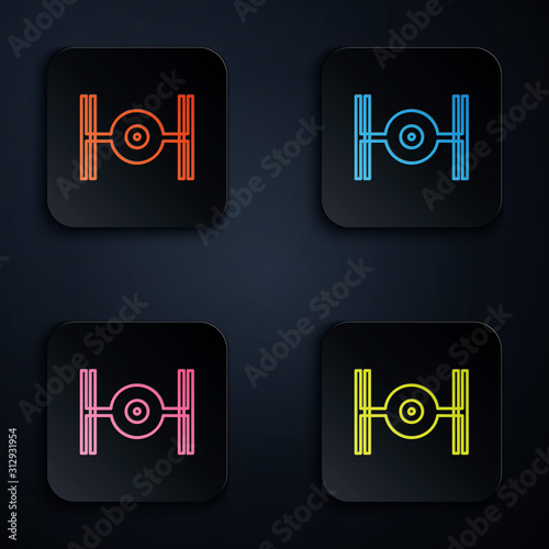 Color neon line Cosmic ship icon isolated on black background. Set icons in square buttons. Vector Illustration