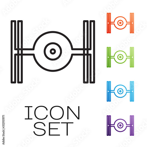 Black line Cosmic ship icon isolated on white background. Set icons colorful. Vector Illustration