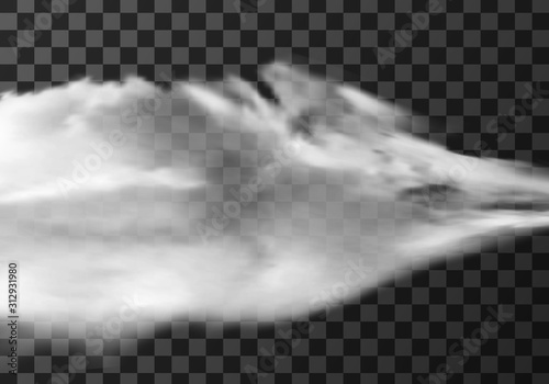 White cloud border, weather meteo frame realistic vector illustration. Fluffy cirrus cumulus cloud, isolated on transparent background. Realistic element, weather banner