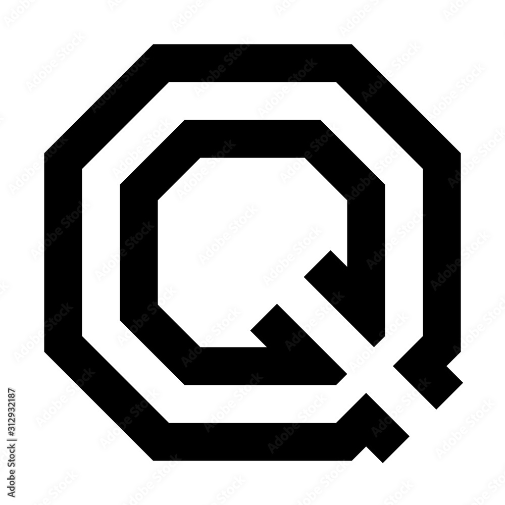 Letters and numbers - square outline font - black letter Q - vector Letters and numbers - square outline font - black letter Q - vector