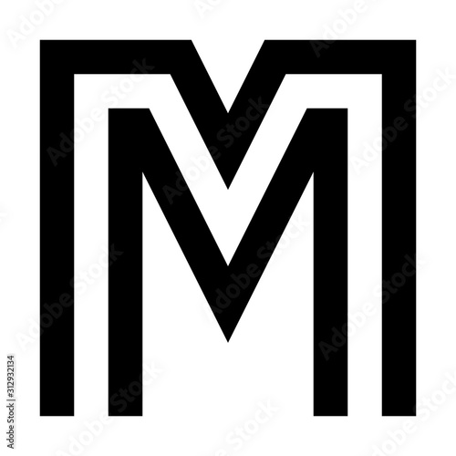 Letters and numbers - square outline font - black letter M - vector