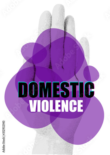 Domestic violence pop art banner on yellow background