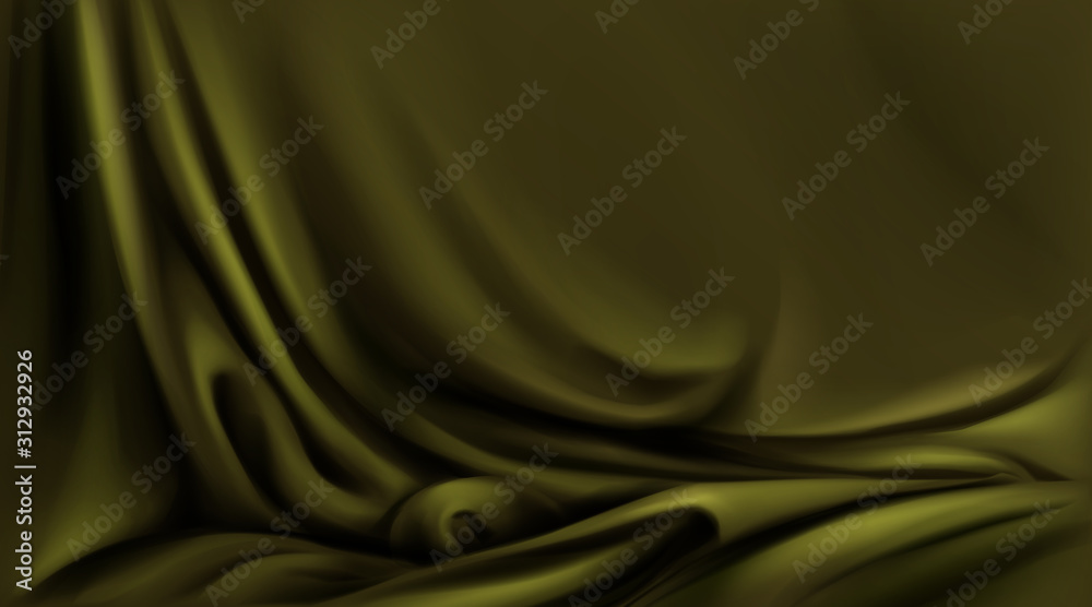 Olive green silk cloth, folded fabric realistic texture vector