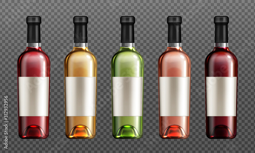 Wine glass bottles with red