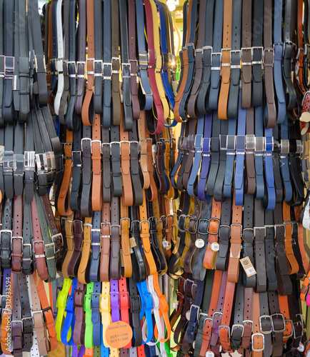Belts on display in Market