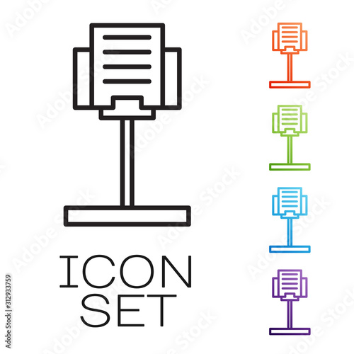 Black line Music stand icon isolated on white background. Musical equipment. Set icons colorful. Vector Illustration