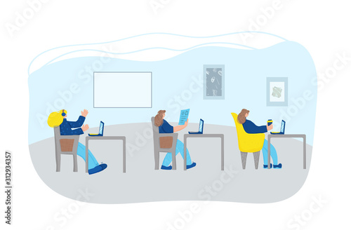 People sitting in the chair. Vector person.