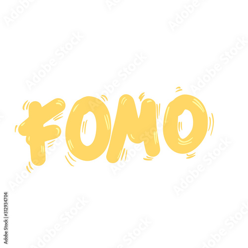Fomo vector hand drawn text. Stylized word.