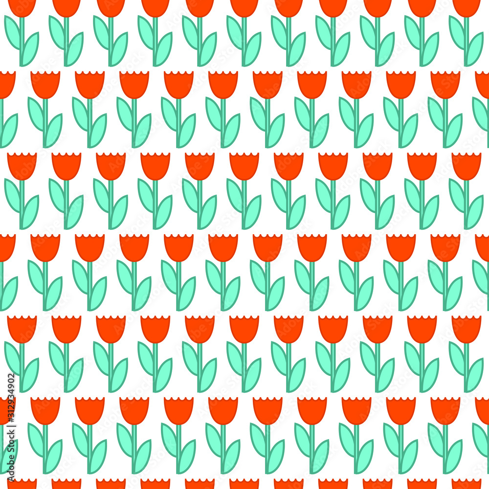 Seamless ditsy spring pattern with cute flowers tulips Vector Seamless ditsy spring pattern with cute flowers tulips Vector