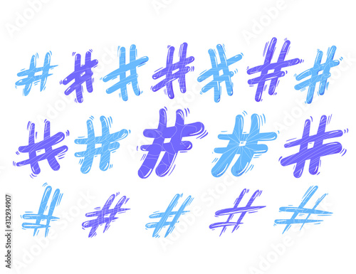 Hashtag vector hand drawn sign. Hash tag symbol.