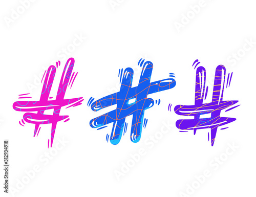 Hashtag vector hand drawn sign. Hash tag symbol.