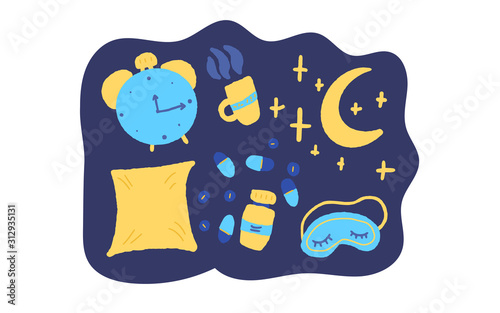 Insomnia vector hand drawn text. Stylized word.