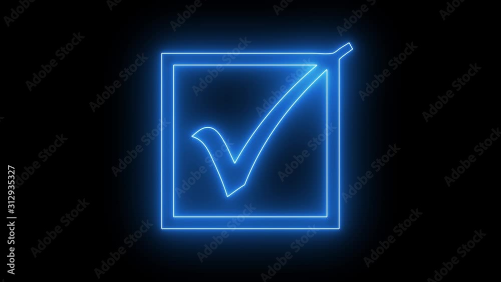Neon check mark, tick shape. Symbol of OK, yes with glowing, neon led light. Neon check mark, tick shape. Symbol of OK, yes with glowing, neon led light.