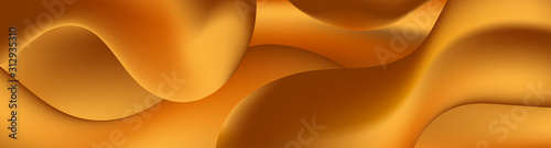 Abstract bronze golden liquid wavy shapes futuristic banner. Glowing smooth waves vector background