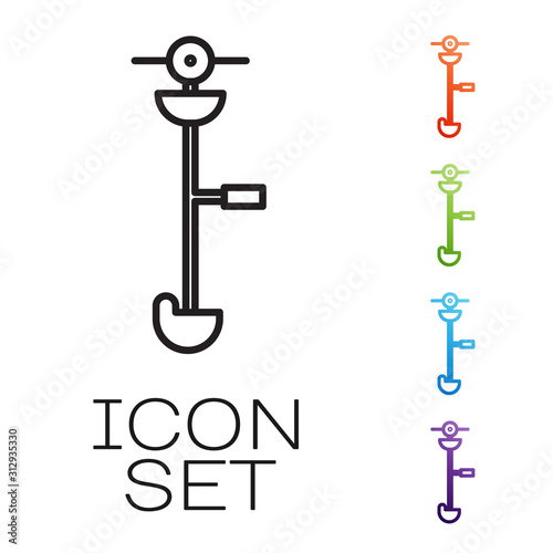 Black line Grass and weed electric string trimmer icon isolated on white background. Grass clipper, lawn mower isolated on white background. Set icons colorful. Vector Illustration