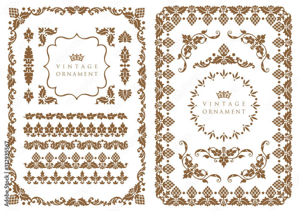 Obraz premium set of decorative design elements. floral frames and borders.
