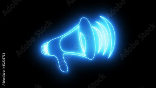 Wallpaper Mural Neon glyph, loud-hailer shape. Token, loud audio, volume up graphic button.  Torontodigital.ca