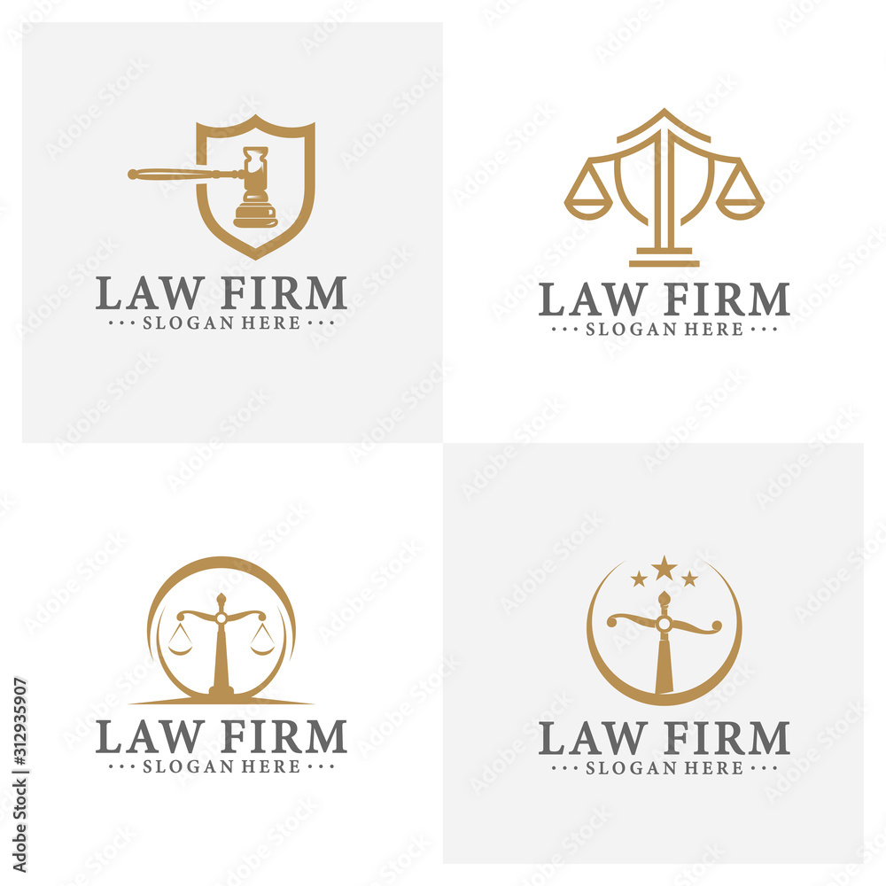 Law office logotypes set with scales of justice, gavel etc ...