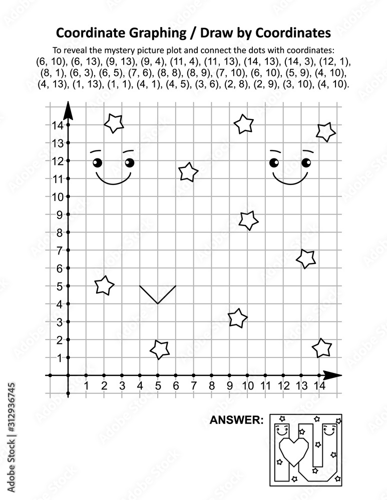 St Valentine's Day coordinate graphing, or draw by coordinates, math worksheet: To reveal the mystery picture plot and connect the dots with given coordinates. Answer included. Stock Vector | Adobe Stock st-valentine-s-day-coordinate-graphing-or-draw-by-coordinates-math-worksheet-to-reveal-the-mystery-picture-plot-and-connect-the-dots-with-given-coordinates-answer-included-stock-vector-adobe-stock