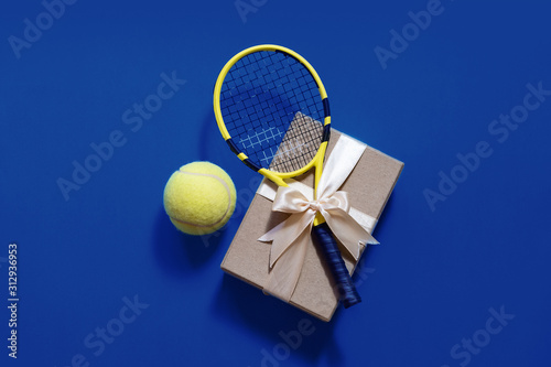 tennis love layout tennis balls and gift racket in box