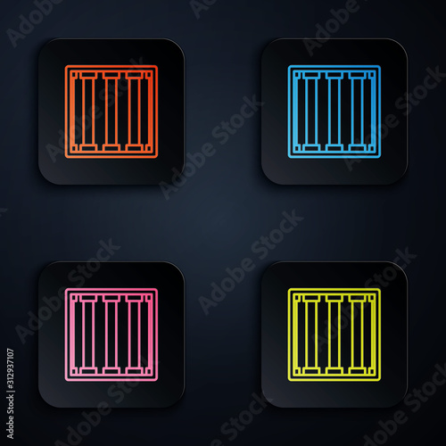 Color neon line Prison window icon isolated on black background. Set icons in square buttons. Vector Illustration