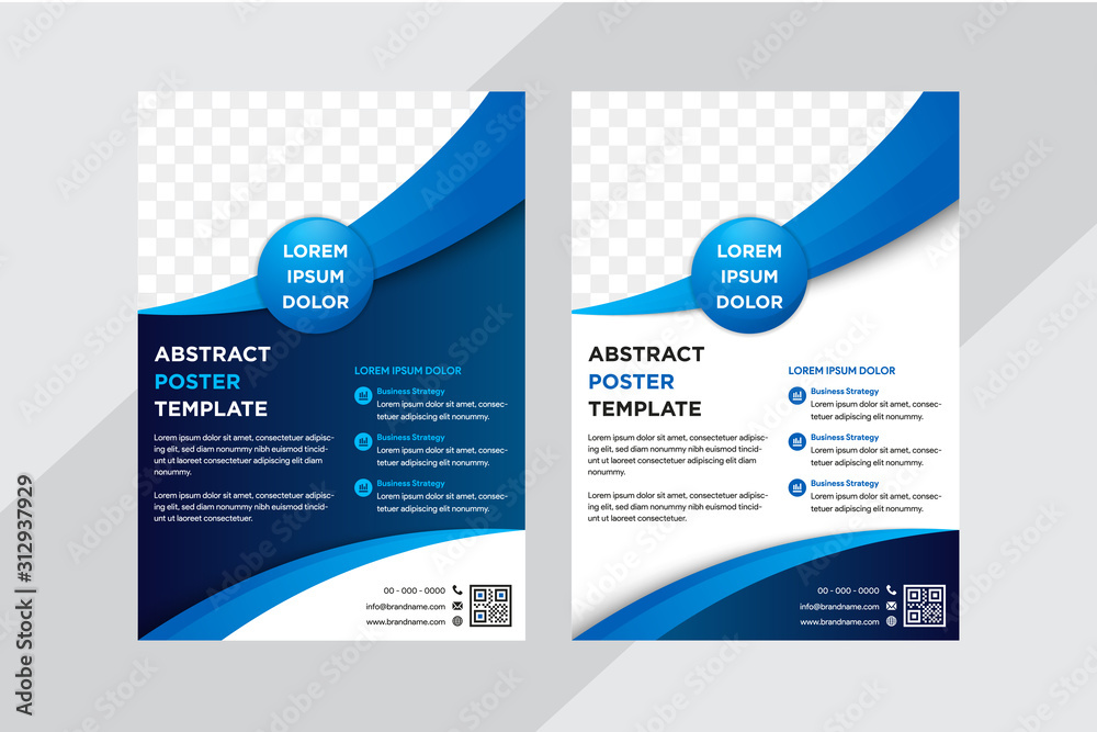 Template vector design for Brochure, AnnualReport, Poster, Corporate Presentation, Portfolio, Flyer, layout modern with gradient blue color size A4. white and blue background. space for photo - obrazy, fototapety, plakaty 