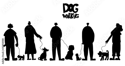 Dog walking. Human rerson with dog. Vector design.