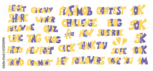 Social media networks quotes set. Vector text.