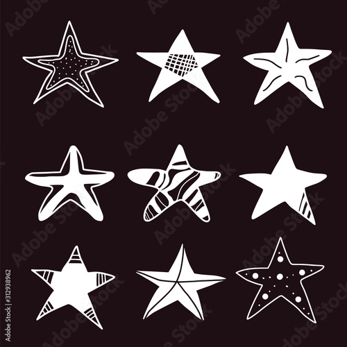 Stars set in doodle style. Vector illustartion.