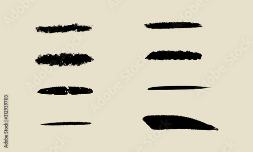Set of thick brushstrokes. Irregular drawing strokes. Vector brush stroke background. Texture and grunge style. Stain illustration.