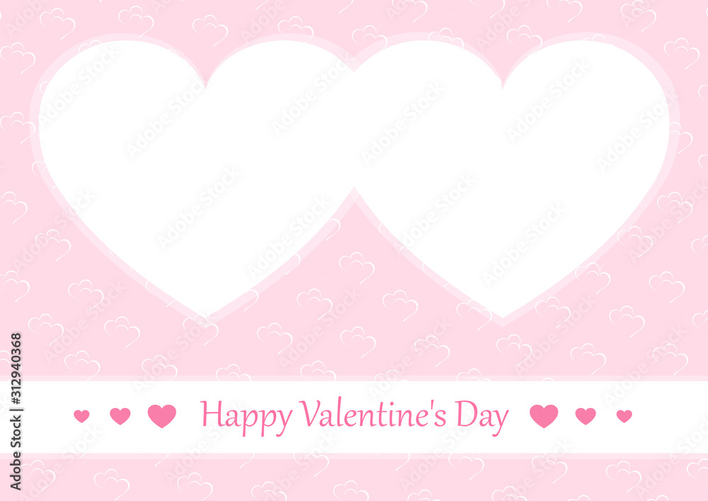 frame card heart pink white color. Space for text. Happy Valentine's Day.