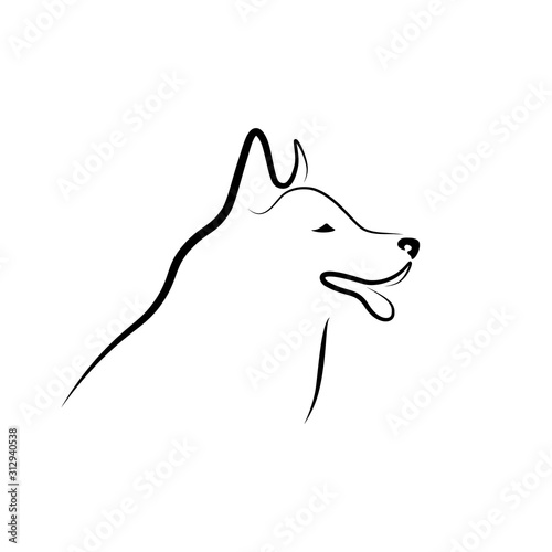 Dog head contour. Simple black linear sketch on white background. Vector illustration