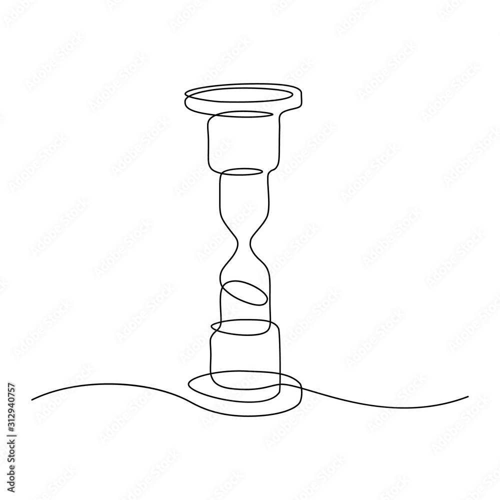 Hourglass in continuous line art drawing style. Black linear sketch on ...