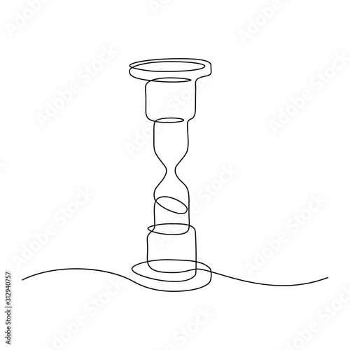 Hourglass in continuous line art drawing style. Black linear sketch on white background. Vector illustration