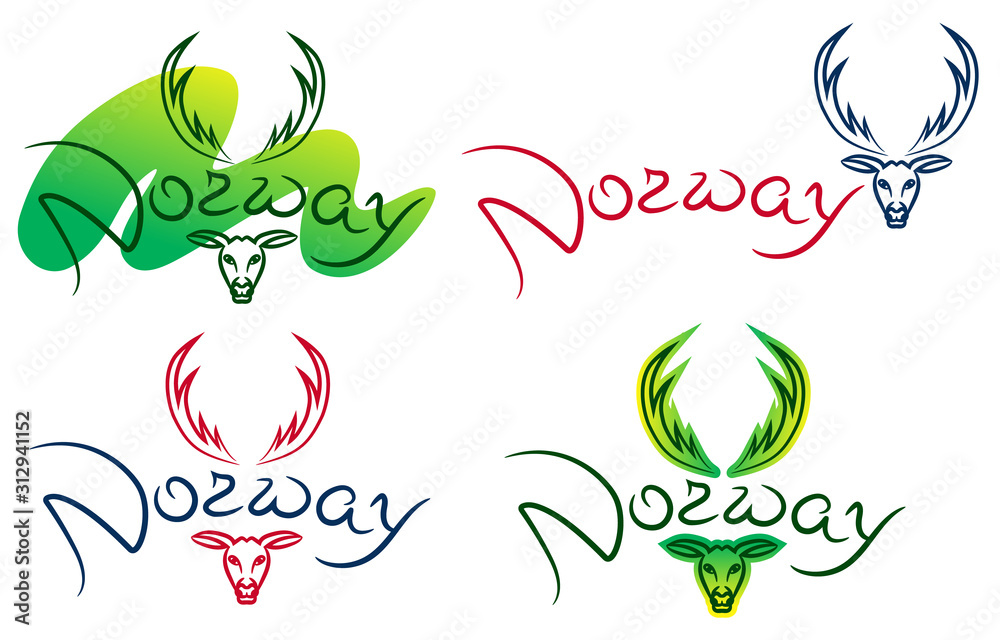 Fototapeta premium Norway deer Northern Lights sketch with watercolor and felt-tip pen grunge vector illustration