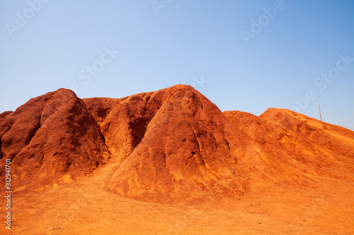 Bauxite Cave of Otranto in Apulia, Salento, Italy. Red bauxite mountains