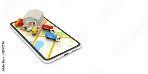 Delivery service. Logistic company. Express delivery. Warehouse 3d illustration.
