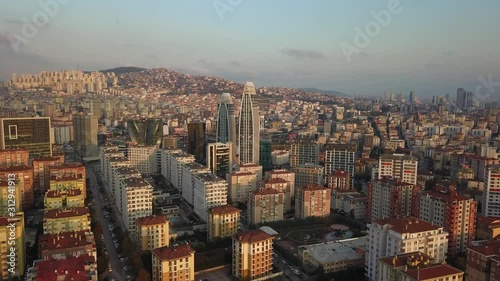 Multistoried modern and stylish living blocks of flats. Aerial urbanization landscape of the housing of Istanbul. Suburban accommodation in metropolitan city photo