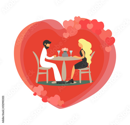Boyfriend and girlfriend on a romantic date. Color flat vector isolated illustration.