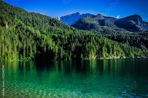 View of the Tovel Lake in Northern Italy