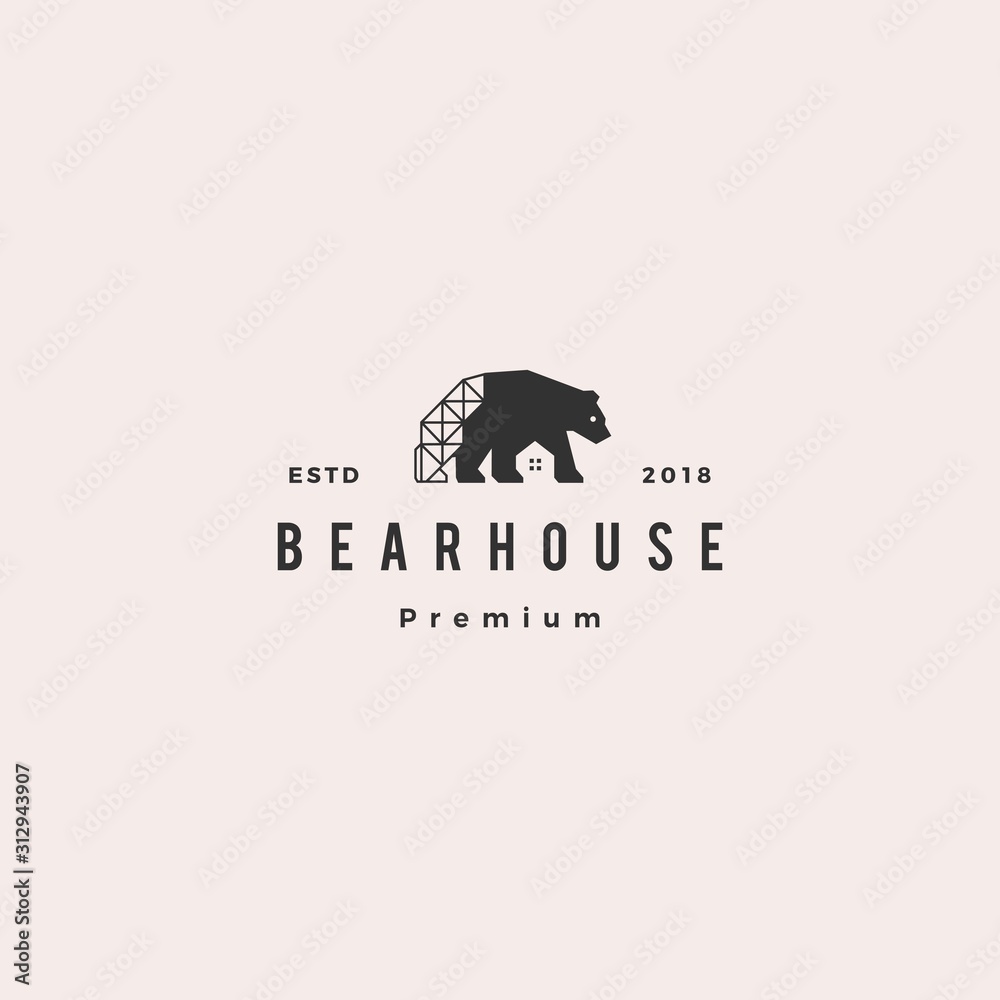 Obraz premium bear house logo hipster retro vintage vector icon illustration