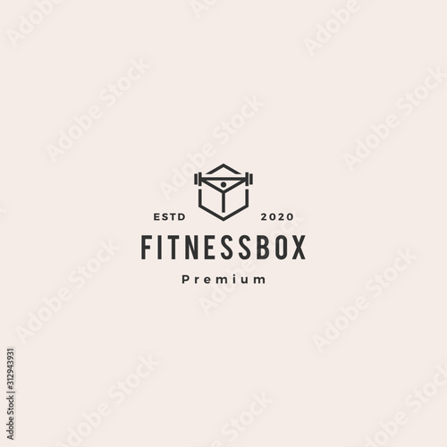 fitness box logo hipster vintage retro vector icon