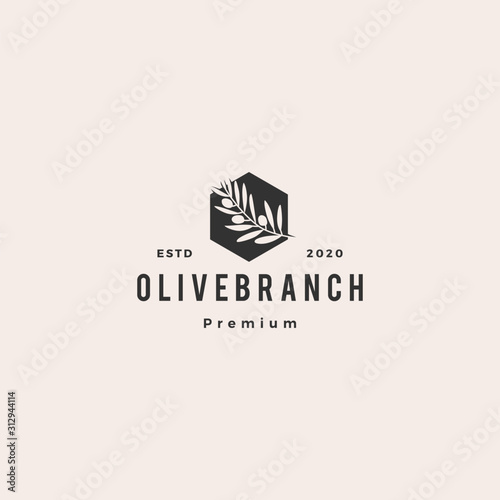 olive oil tree branch logo hipster vintage retro vector icon illustration