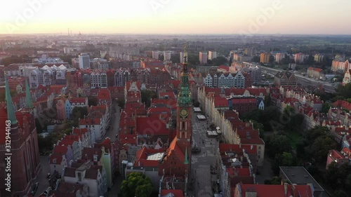Wallpaper Mural Gdansk old city in the rays of the rising sun, top view of the old city streets. 4K video Torontodigital.ca